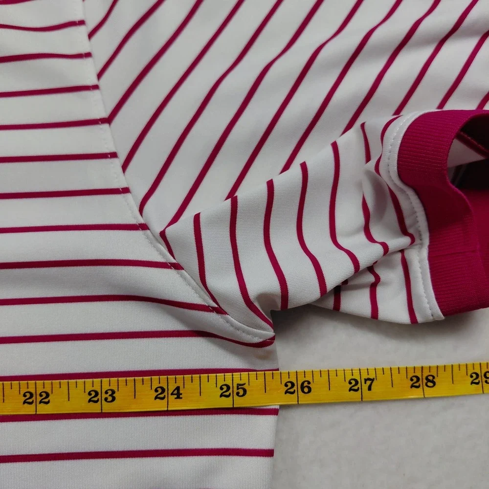 Nike Dri-FIT Polo Shirt Mens XL pink White Striped Short Sleeve Golf Performance